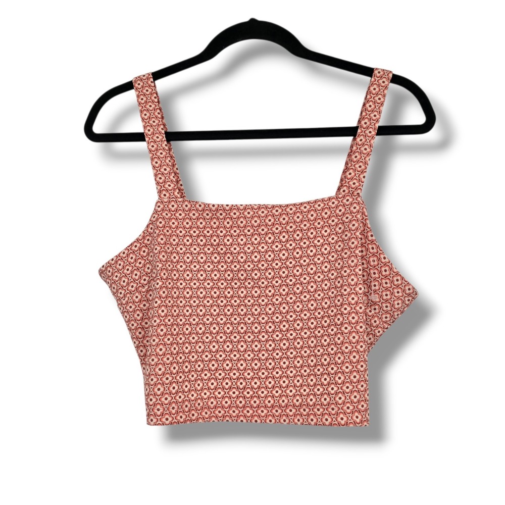 Altar'd State Womens Coral Rust Geometric Floral Crop Top‎ Tank Size Large